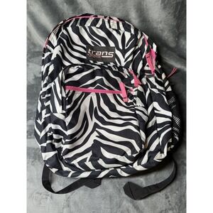 Trans By JanSport Black Zebra 17" Backpack Pink Trim Soft Case Girls Daypack